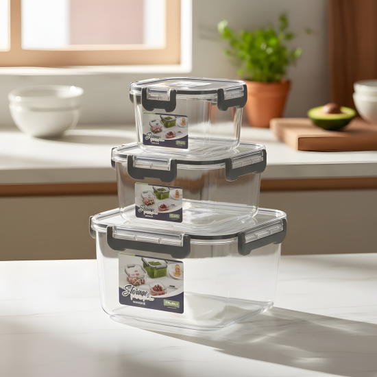 Acrylic Square Tupperware Set - 3 Pcs